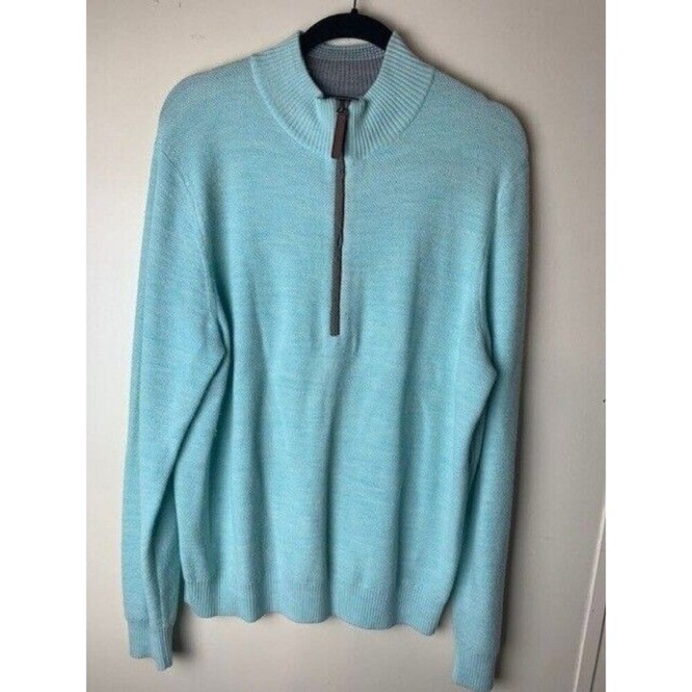 Vineyard Vines Jim Nantz Size M Mens Sweater 1/4 Zip Blue Wool Cashmere Blend